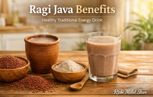 Traditional ragi java drink in clay cup showing ragi java benefits and healthy millet drink from Rishi Millet Store